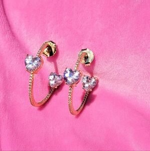 18ct Gold plated hoop earrings with double cz hearts
